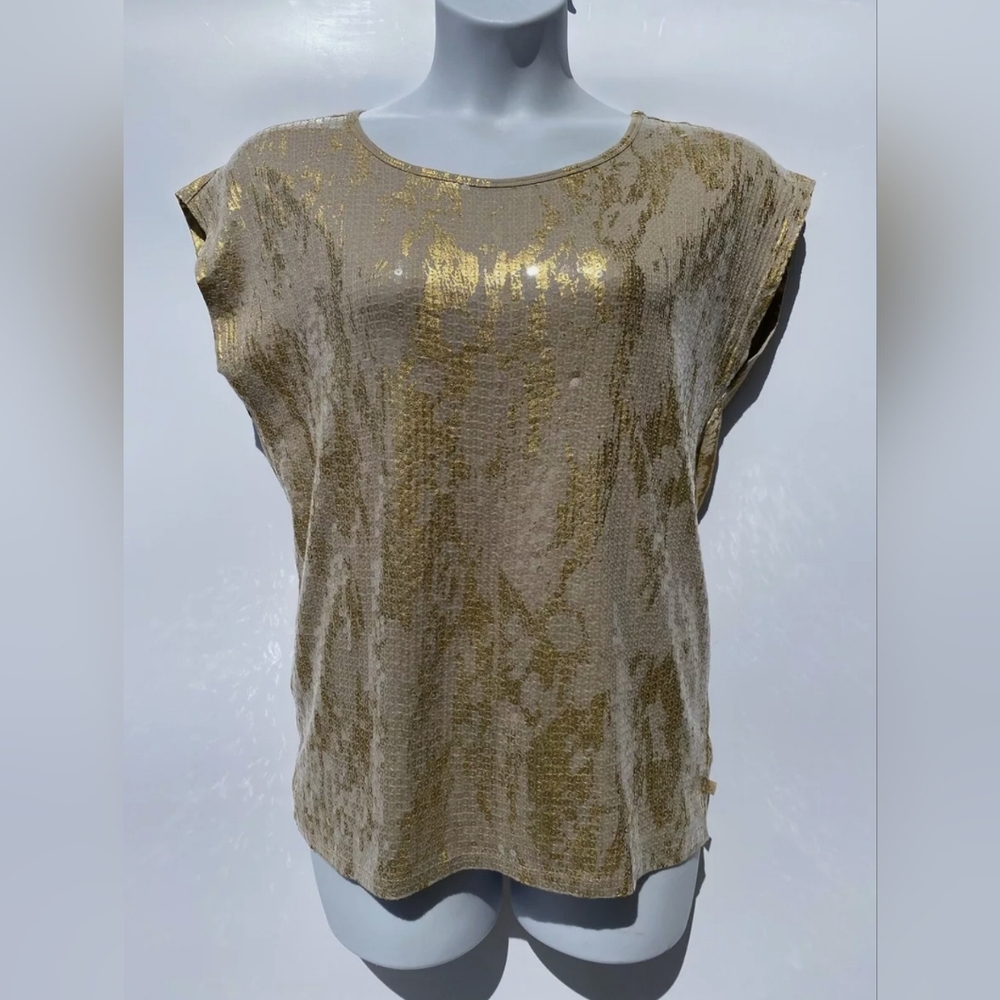 Michael Kors Gold Sequin Cap Sleeve Top